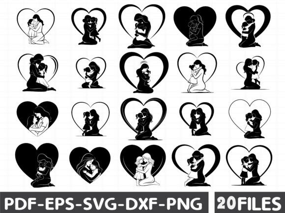 Black Illustration Art Mother and Child Graphics for Modern Branding