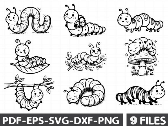 Cute Whimsical Caterpillar Graphics and Illustrations Review