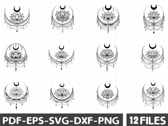 Magical Moon and Lotus Graphics for Illustrations