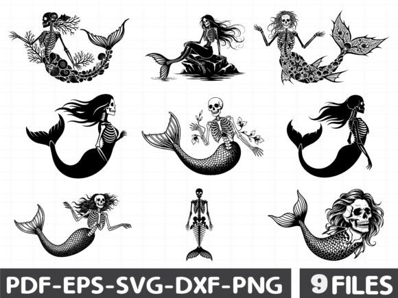 Mermaid Skeleton Silhouette Clipart: Graphics for Bold Illustrations