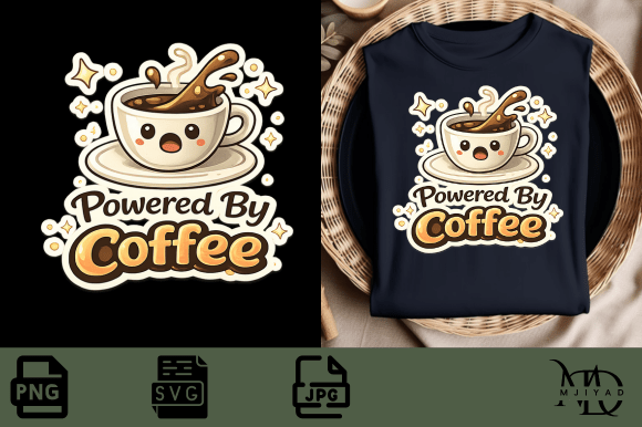 P Powered by Coffee ☕ Quote Design PNG SVG Graphics T-Shirt Designs