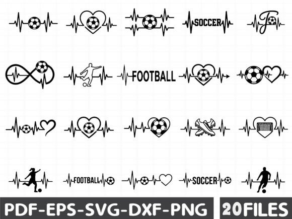 Soccer Heartbeat Love Clipart Set: Graphics for Modern Illustrations