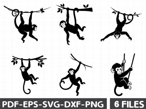 Swinging Monkey Silhouette Vector Art for Graphics & Illustrations