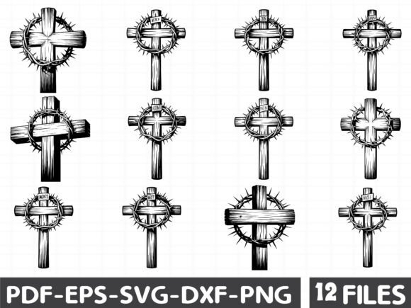 Vector WOODEN CROSS with Crown of Thorns Graphics and Illustrations
